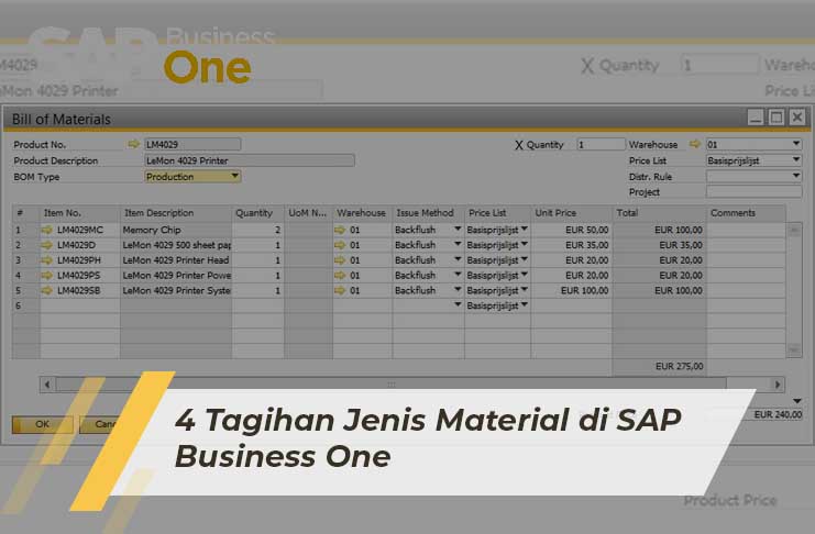 SAP Business One Indonesia Bandung, Absensi Sales Tracking, Erp, RC Electronic, CV, 4 Tagihan Jenis Material di SAP Business One